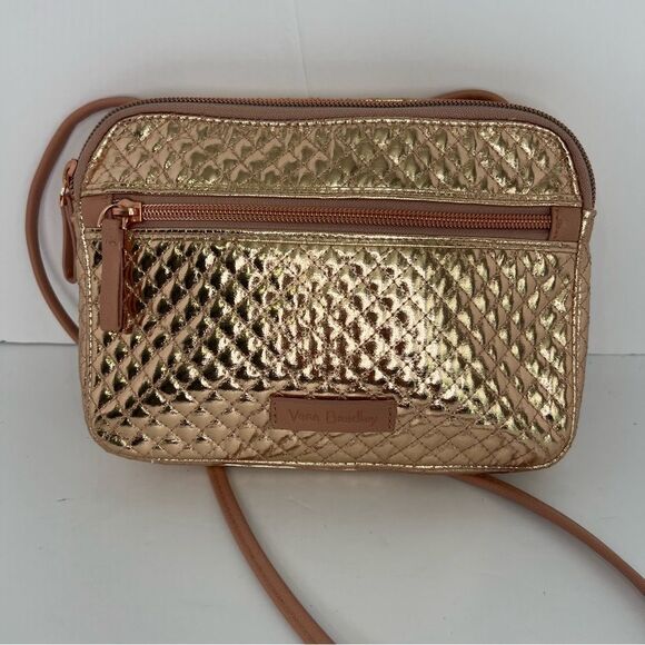 Vera Bradley Signature Cotton Triple Rose Gold Shipper Crossbody Small Purse - Picture 2 of 9